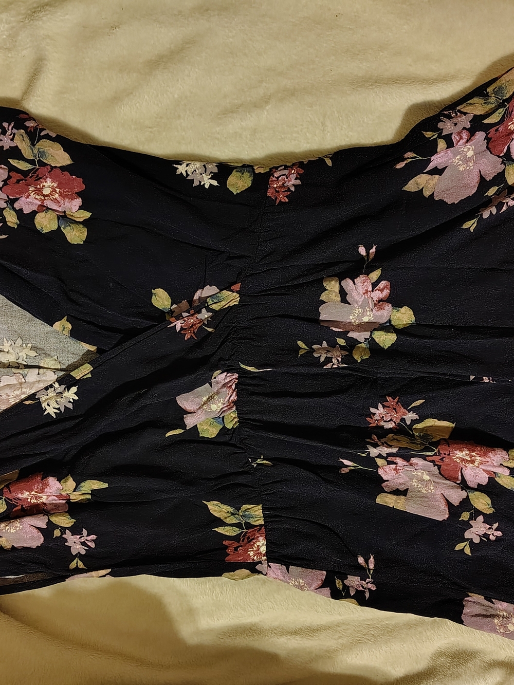 Floral Ruched Black Women's Romper - Pink & Green Accents